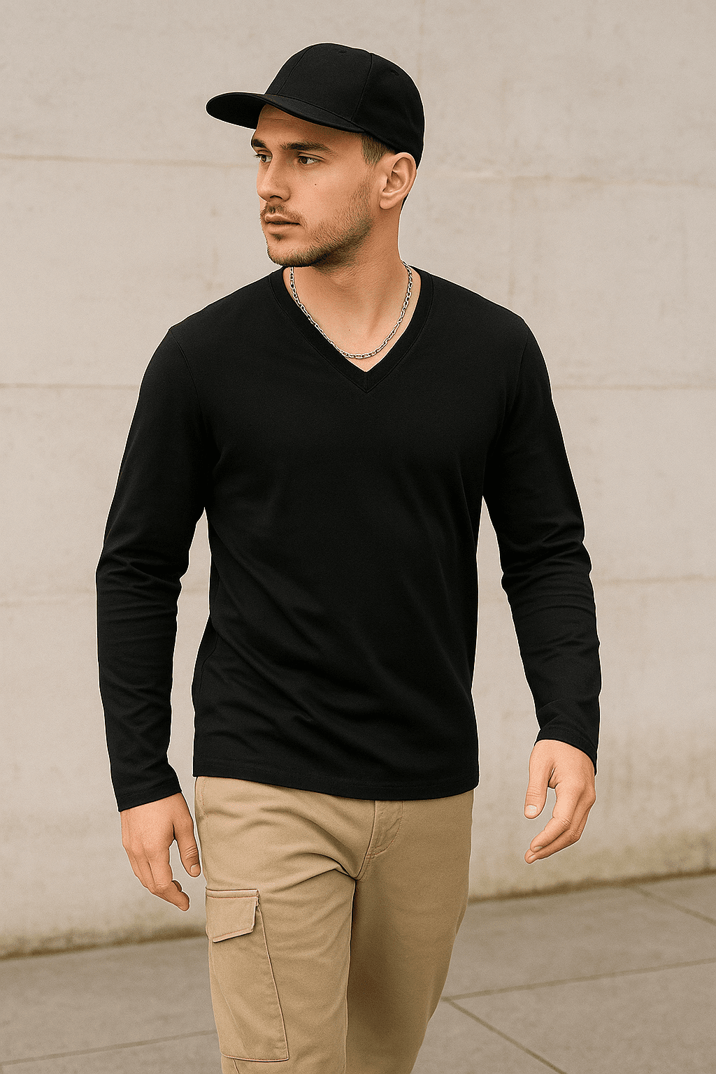 Longsleeve męski Czarny z dekoltem V - DANNY