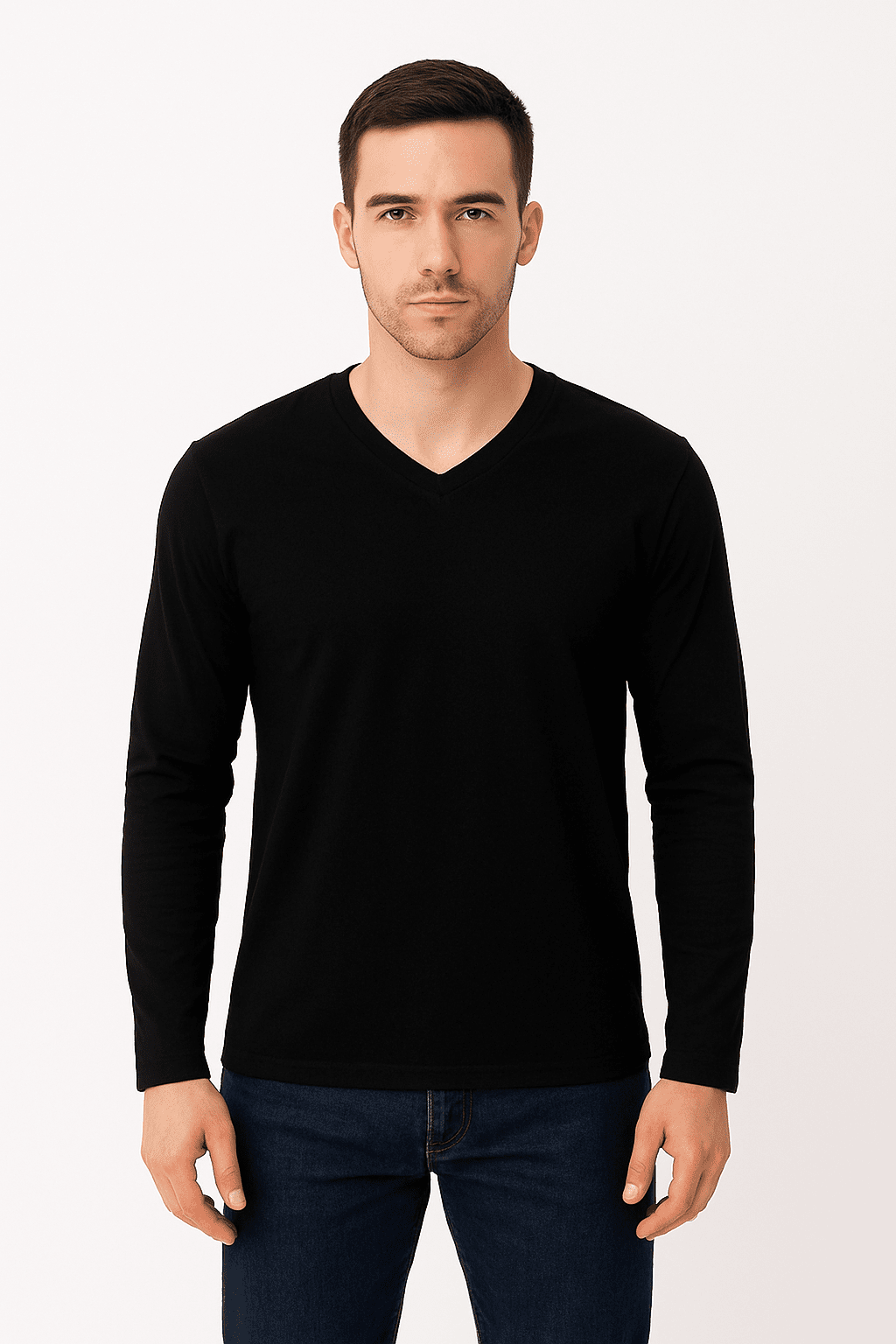 Longsleeve męski Czarny z dekoltem V - DANNY