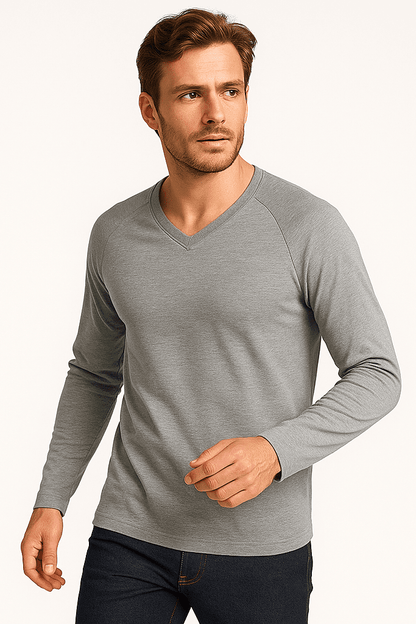 Longsleeve męski szary melanż z dekoltem V LSV - szary - DANNY