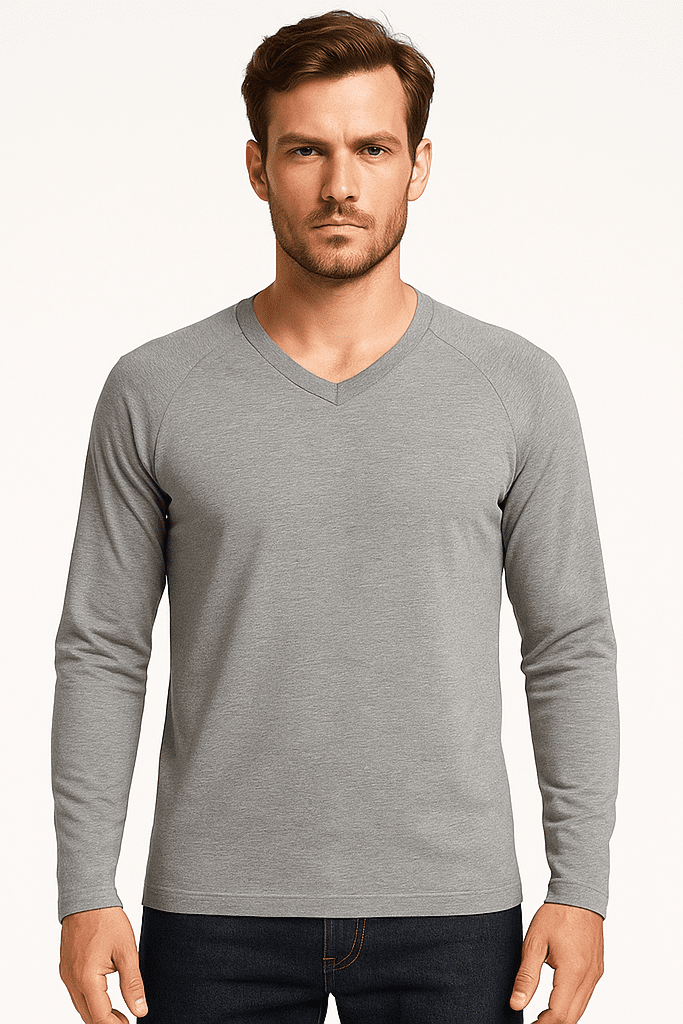 Longsleeve męski szary melanż z dekoltem V LSV - szary - DANNY