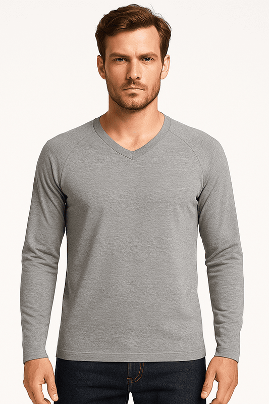 Longsleeve męski szary melanż z dekoltem V LSV - szary - DANNY