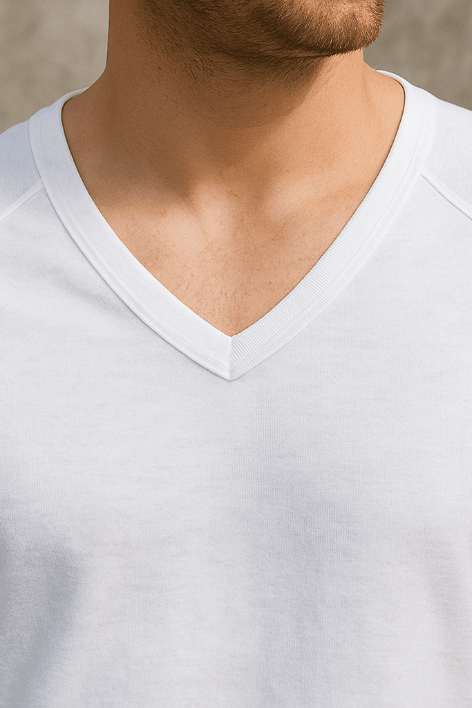 Longsleeve męski biały dekolt V-neck - DANNY