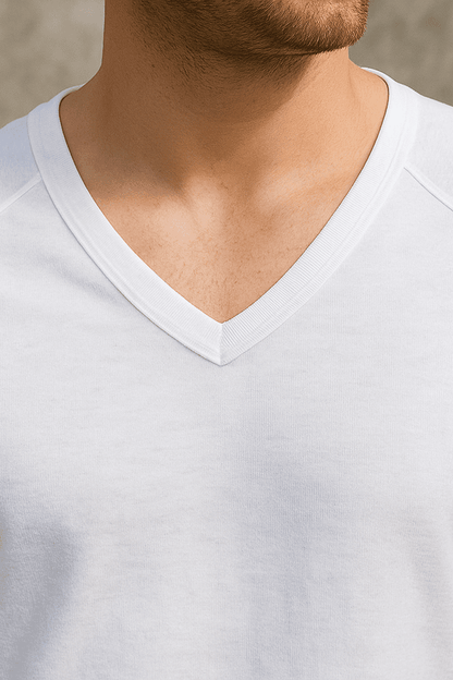 Longsleeve męski biały dekolt V-neck - DANNY