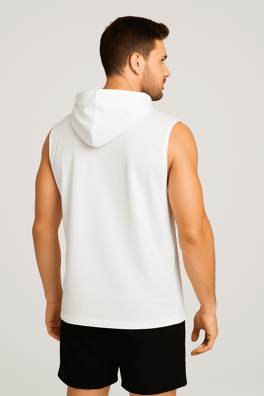 Męski T-shirt Bez Rękawów z Kapturem Biały W5505 - DANNY