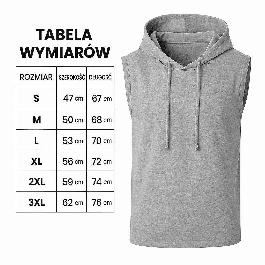 Męski T-shirt Bez Rękawów z Kapturem Czarny W5505 - DANNY