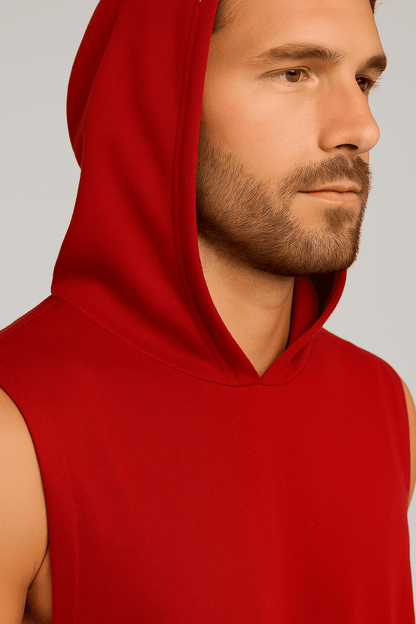 Męski T-shirt Bez Rękawów z Kapturem Czerwony W5505 - DANNY