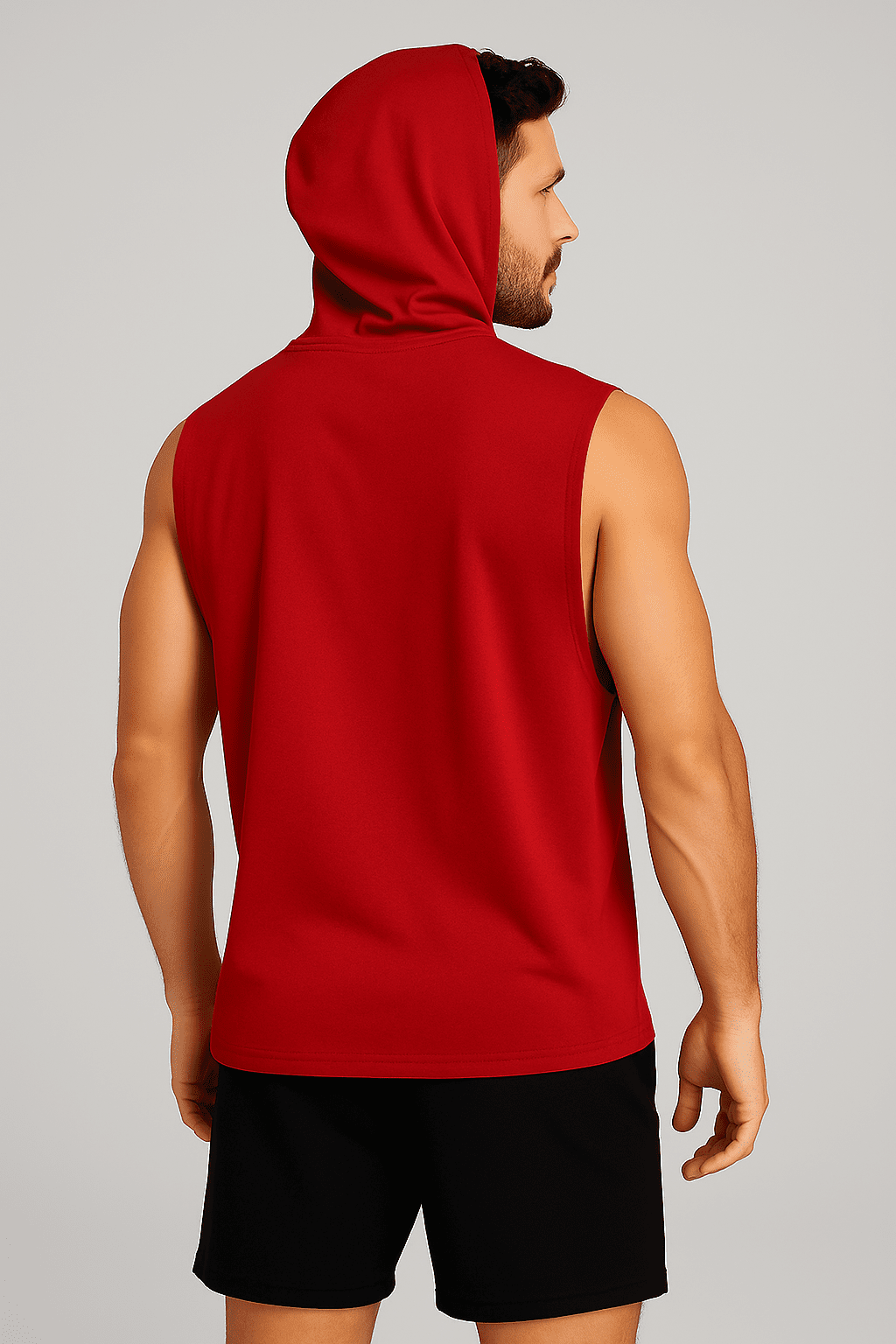 Męski T-shirt Bez Rękawów z Kapturem Czerwony W5505 - DANNY