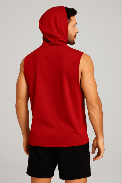 Męski T-shirt Bez Rękawów z Kapturem Czerwony W5505 - DANNY