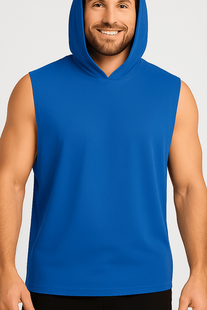 Męski T-shirt Bez Rękawów z Kapturem Niebieski W5505 - DANNY