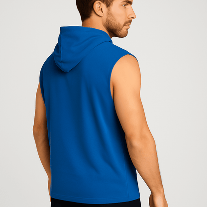 Męski T-shirt Bez Rękawów z Kapturem Niebieski W5505 - DANNY