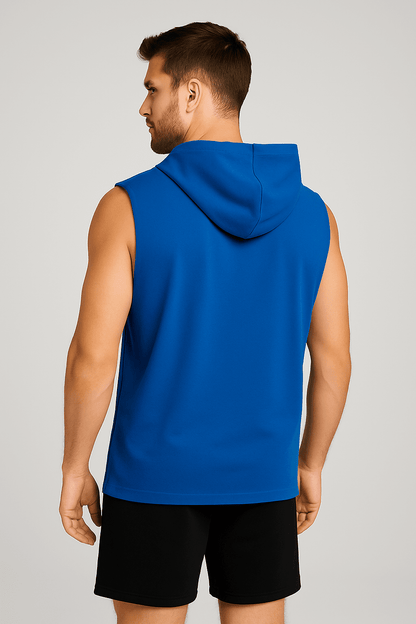 Męski T-shirt Bez Rękawów z Kapturem Niebieski W5505 - DANNY