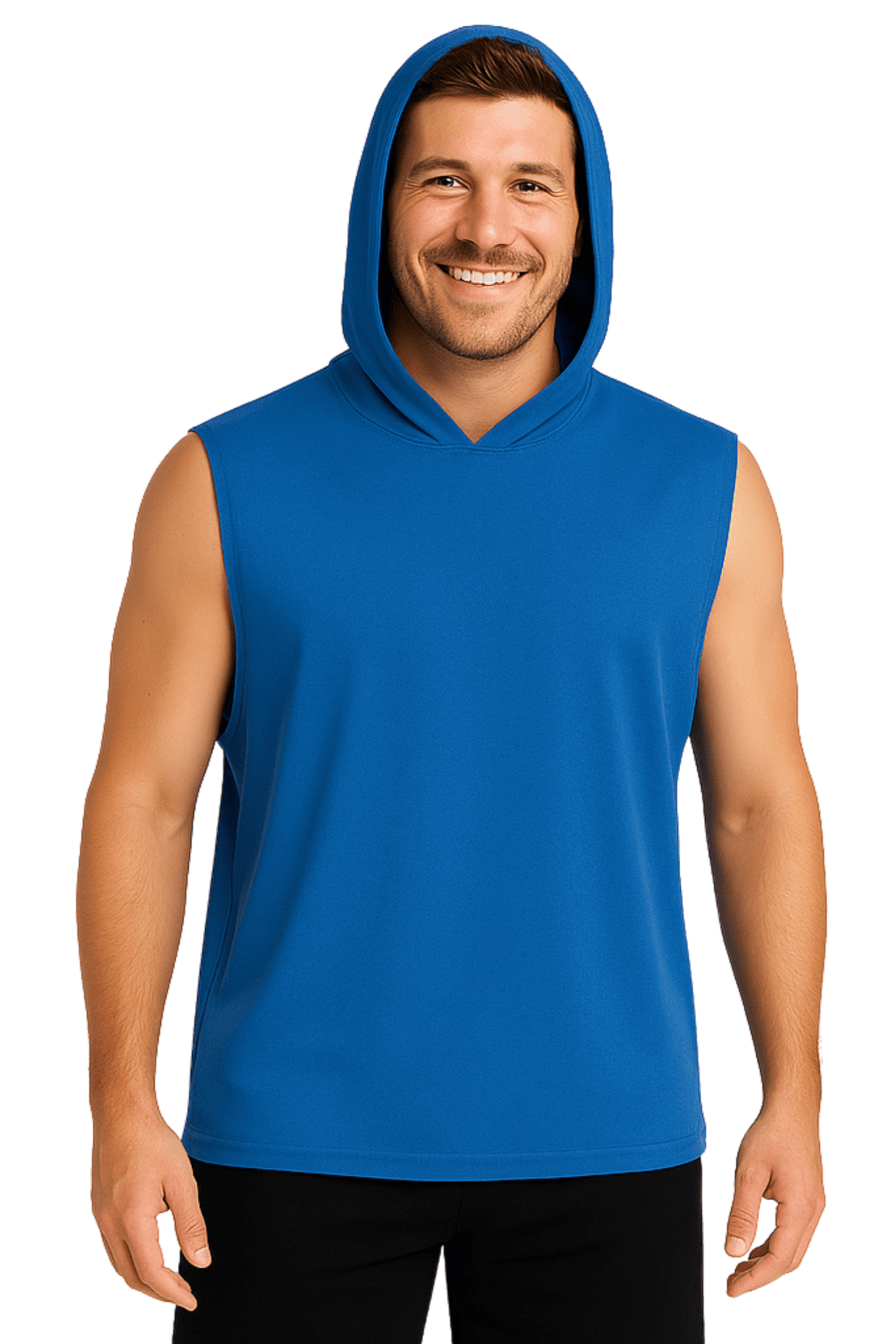 Męski T-shirt Bez Rękawów z Kapturem Niebieski W5505 - DANNY