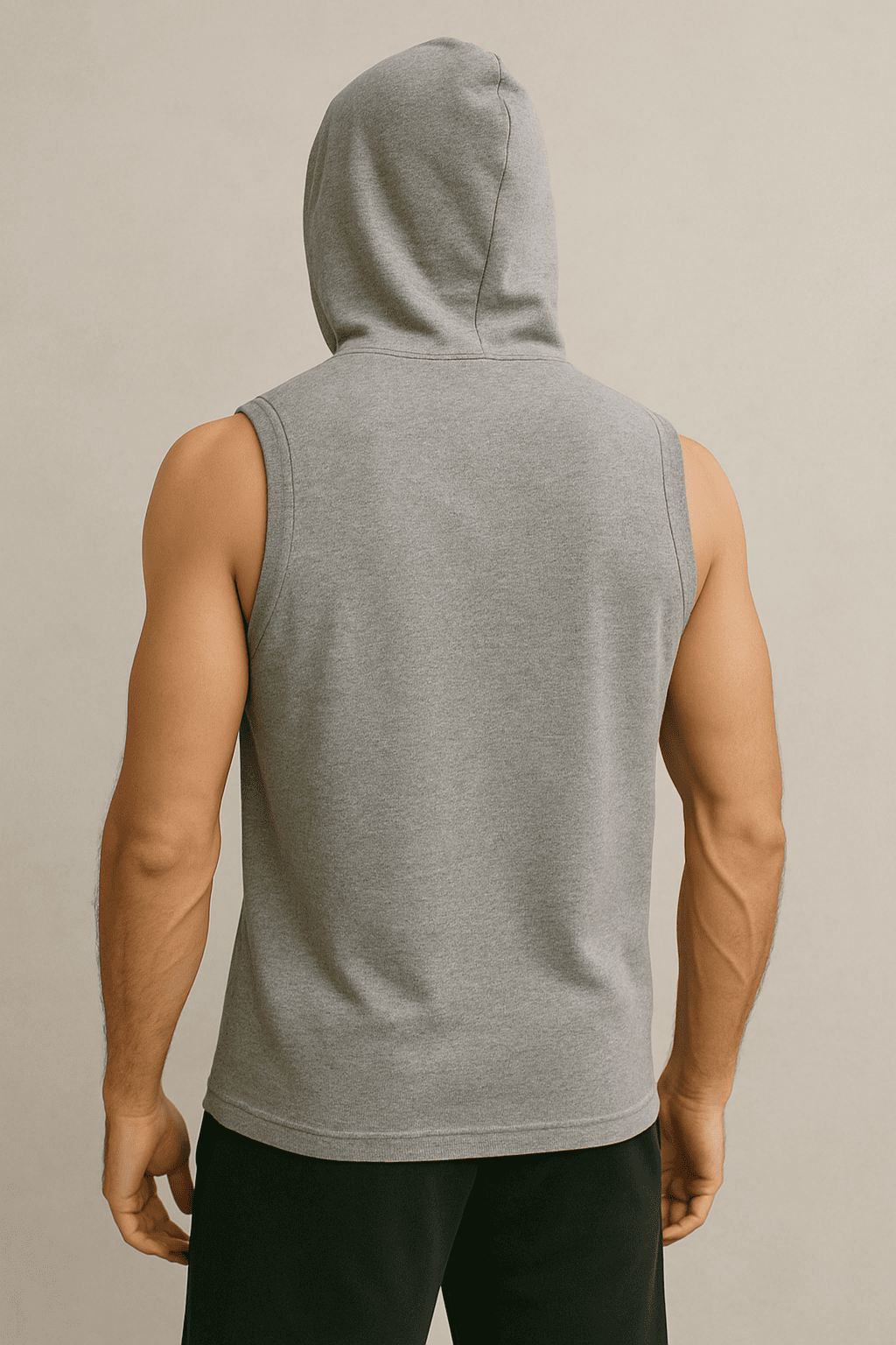 Męski T-shirt Bez Rękawów z Kapturem szary W5505 - DANNY