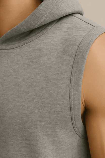 Męski T-shirt Bez Rękawów z Kapturem szary W5505 - DANNY