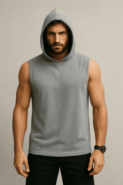 Męski T-shirt Bez Rękawów z Kapturem szary W5505 - DANNY