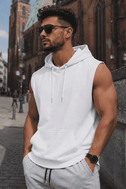 Męska Bluza Biała Z Kapturem Bez Rękawów  Streetwear Premium DANNY
