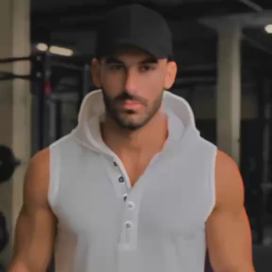 T shirt bez rękawów z kapturem zapinany na guziki Dannycompl wideo