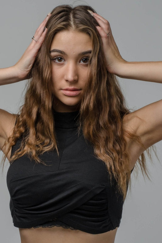 Skrzyżowany Crop - top damski czarny S21 - DANNY