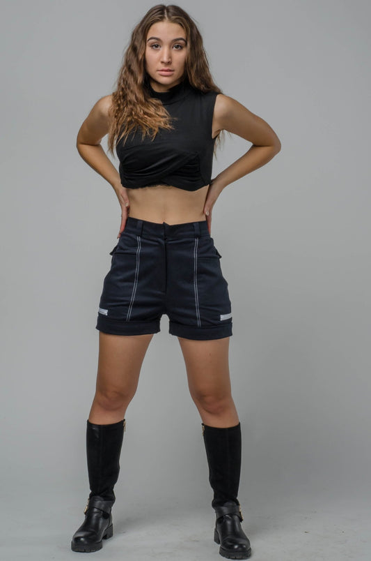 Skrzyżowany Crop - top damski czarny S21 - DANNY