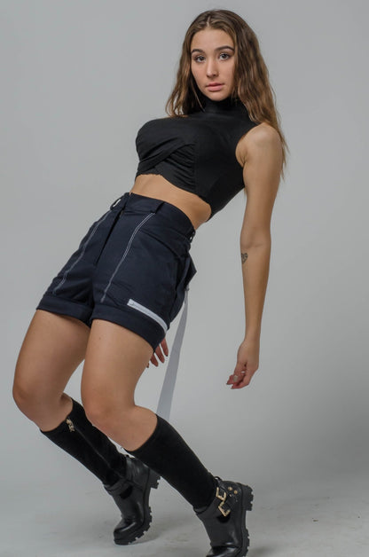 Skrzyżowany Crop - top damski czarny S21 - DANNY