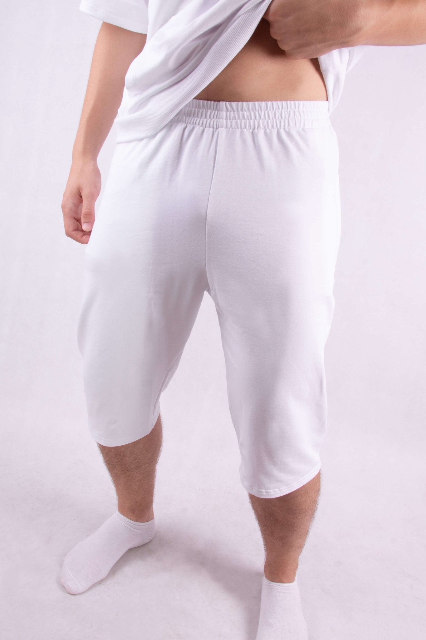 Spodenki męskie za kolano dresowe białe W5401 - DANNY