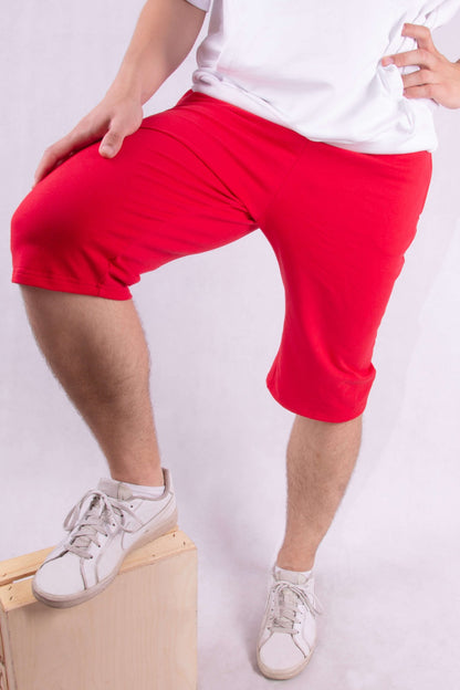 Spodenki męskie za kolano dresowe czerwone W5401 - DANNY