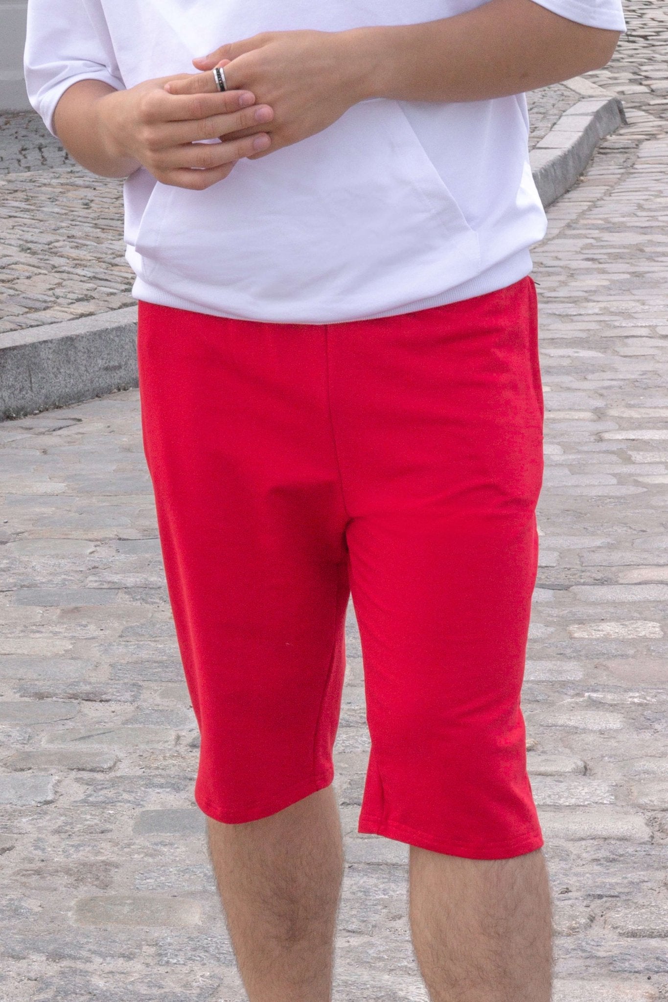 Spodenki męskie za kolano dresowe czerwone W5401 - DANNY