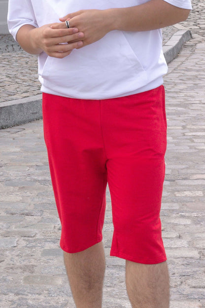 Spodenki męskie za kolano dresowe czerwone W5401 - DANNY