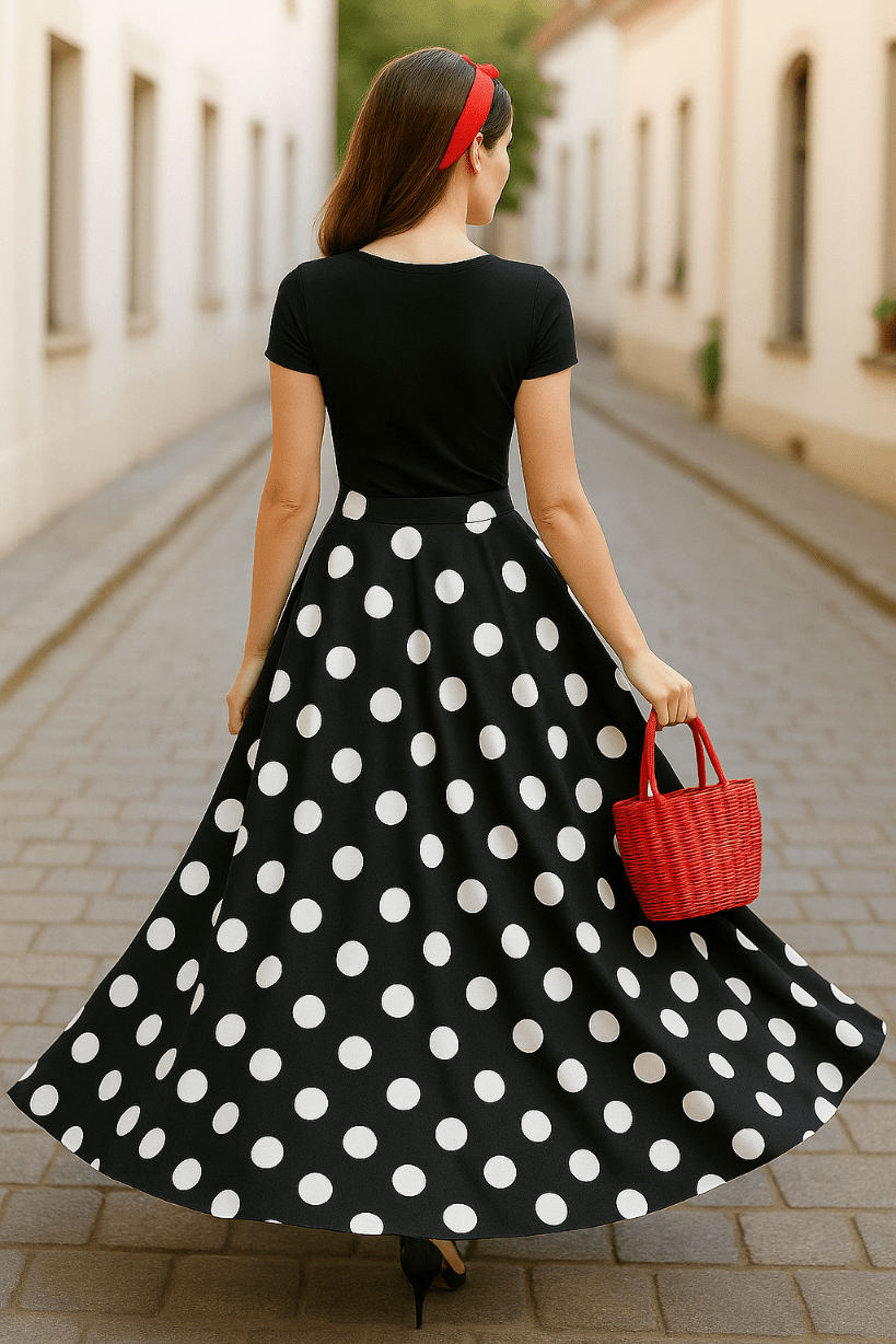 Spódnica Retro maxi w groszki czarna - DANNY