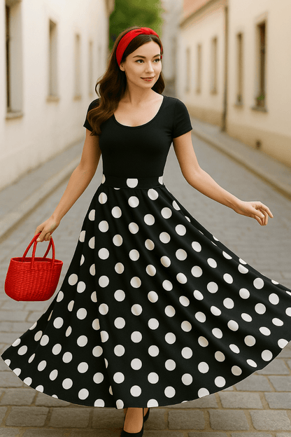 Spódnica Retro maxi w groszki czarna - DANNY