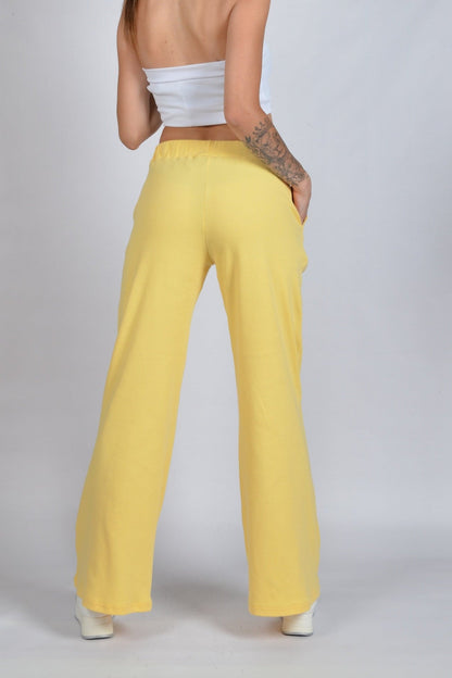 Spodnie bawełniane z szerokimi nogawkami żółty S177 - DANNY