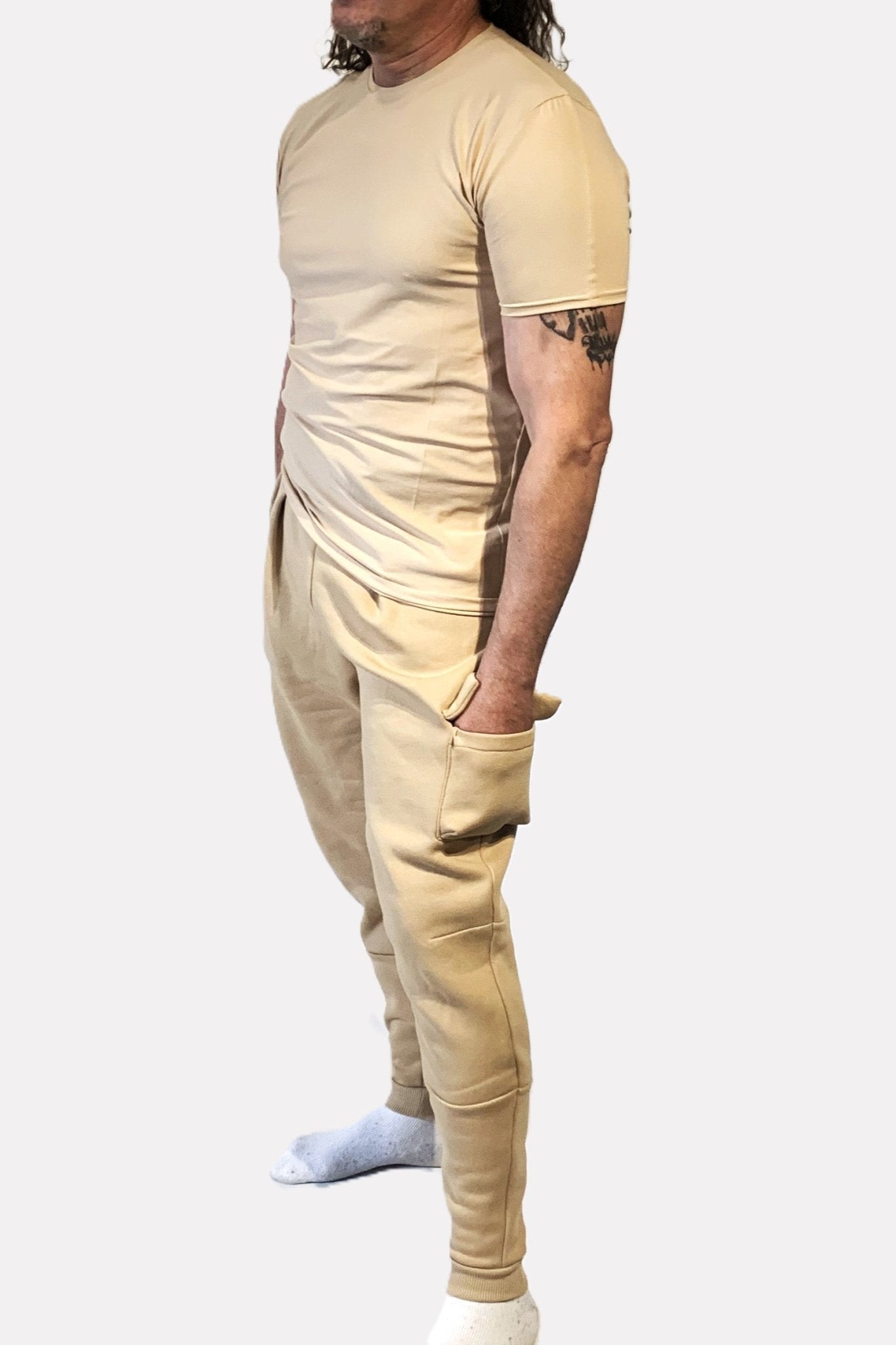 Spodnie dresowe bojówki męskie beżowe W5204 - DANNY