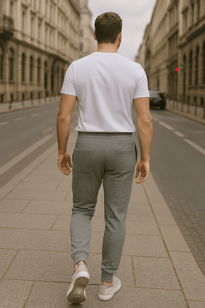 Spodnie dresowe męskie szare – dresówka 100%, ściągacz, sznurek W5203 - DANNY