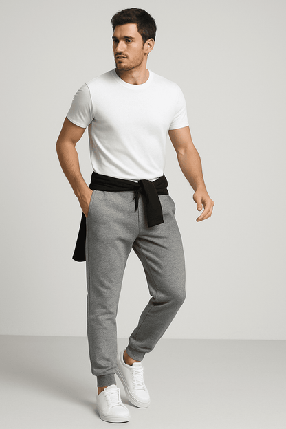 Spodnie dresowe męskie szare – dresówka 100%, ściągacz, sznurek W5203 - DANNY