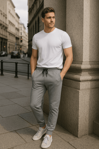 Spodnie dresowe męskie szare – dresówka 100%, ściągacz, sznurek W5203 - DANNY