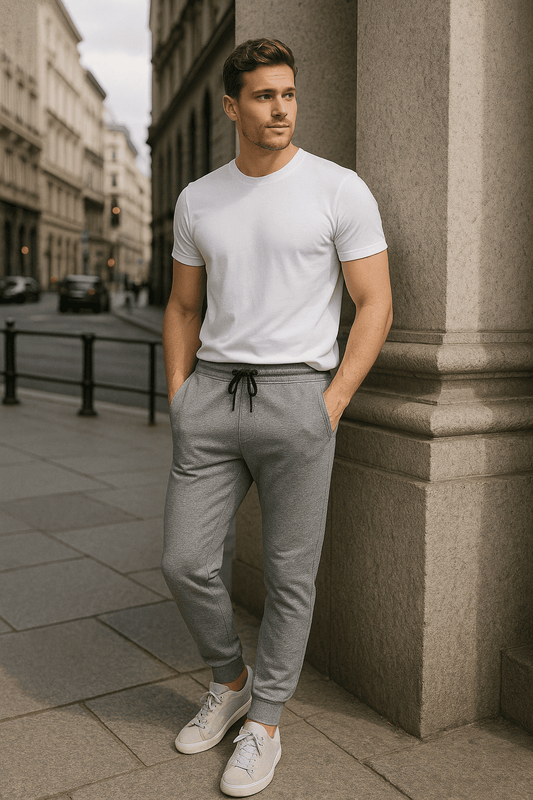 Spodnie dresowe męskie szare – dresówka 100%, ściągacz, sznurek W5203 - DANNY