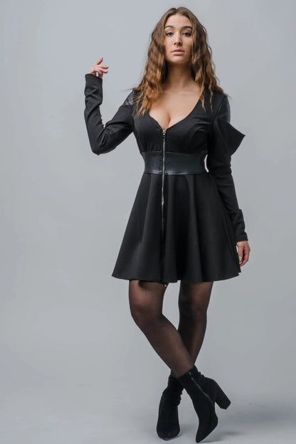 Sukienka dopasowana czarna ze skórą S1 - DANNY
