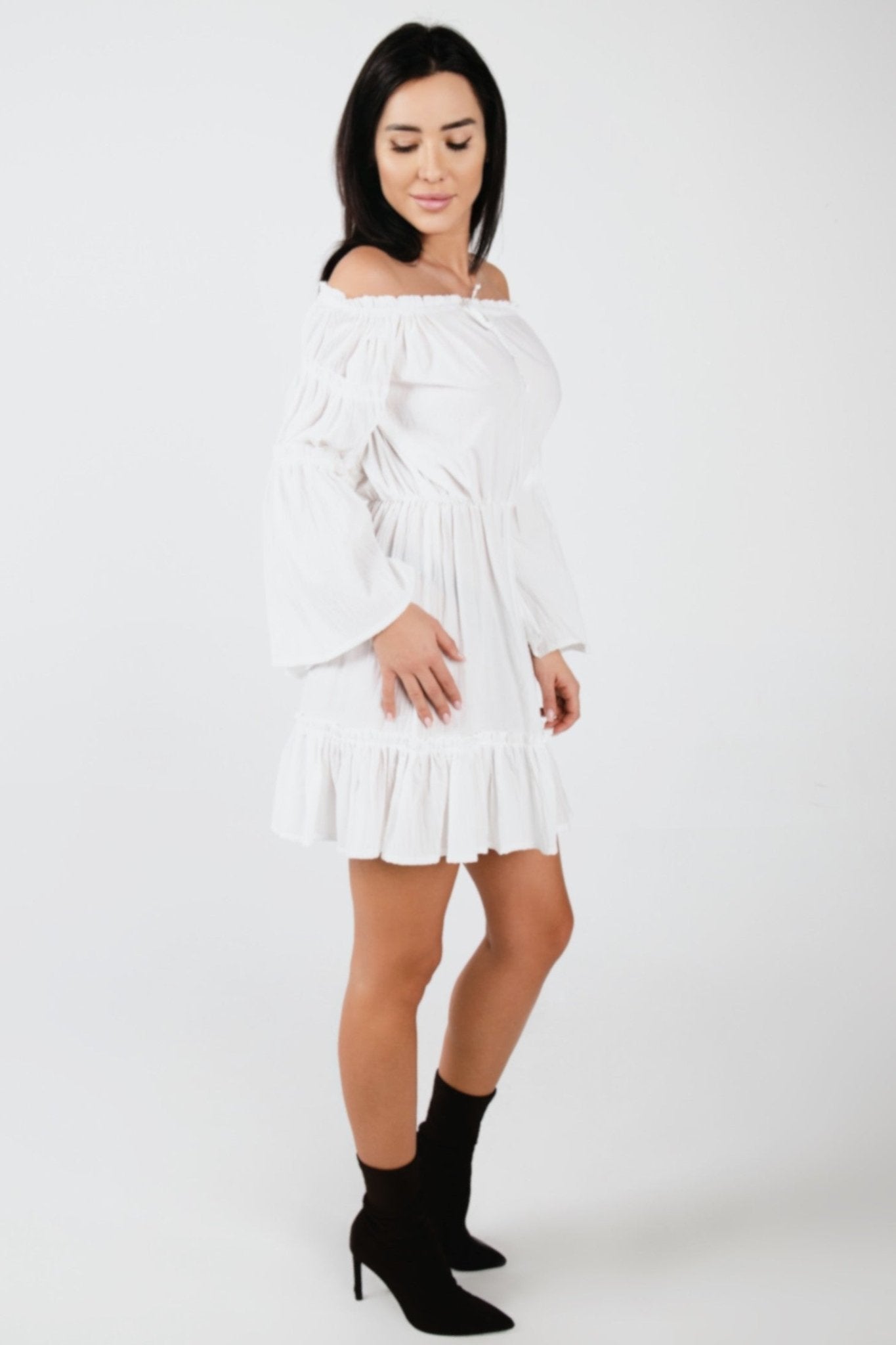 Sukienka hiszpanka z falbankami biała S162 - DANNY