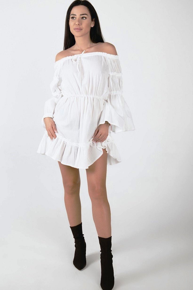 Sukienka hiszpanka z falbankami biała S162 - DANNY