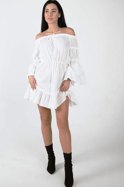 Sukienka hiszpanka z falbankami biała S162 - DANNY