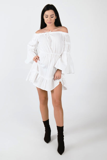 Sukienka hiszpanka z falbankami biała S162 - DANNY