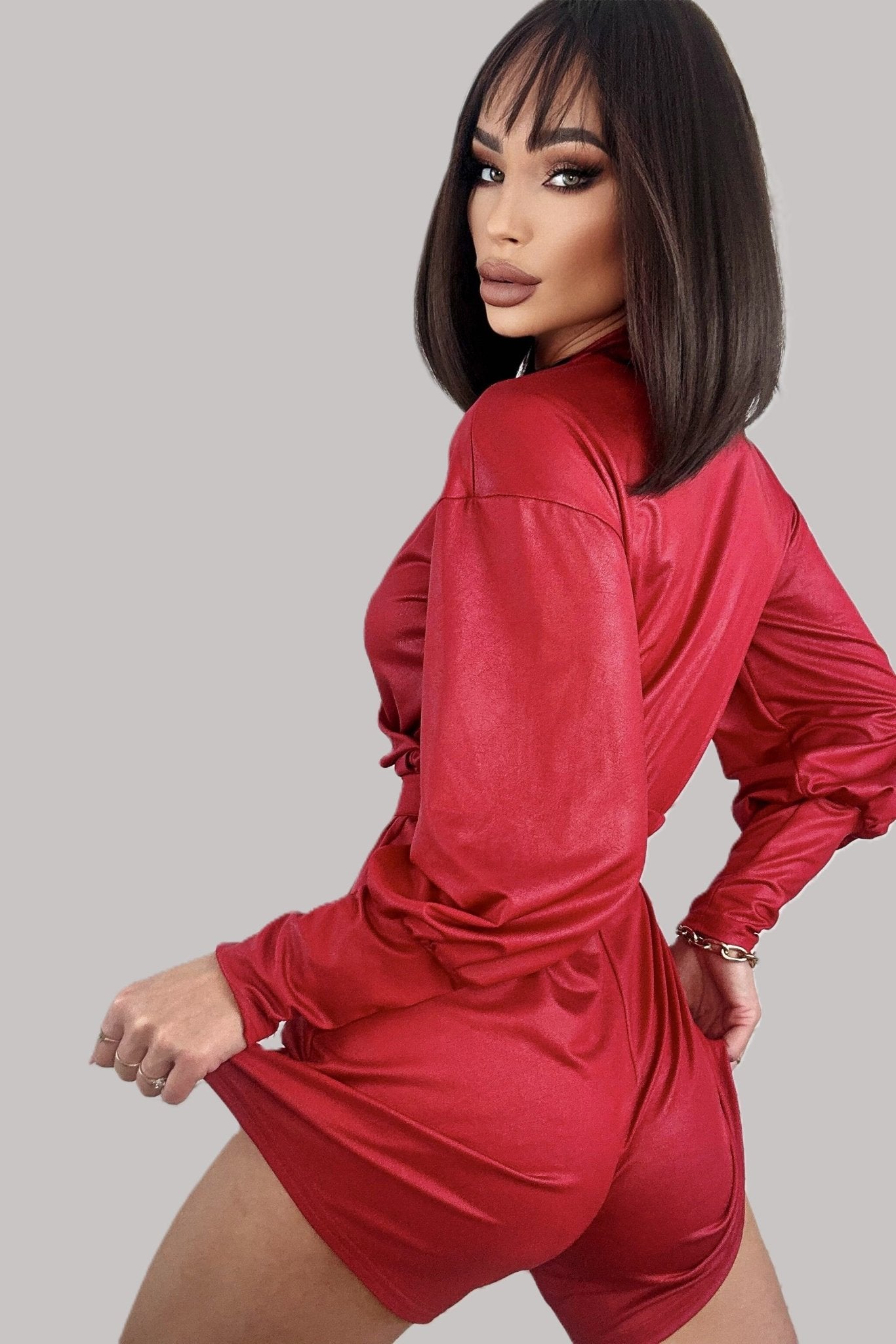 Sukienka - kombinezon damska czerwona ekoskóra S81 - DANNY