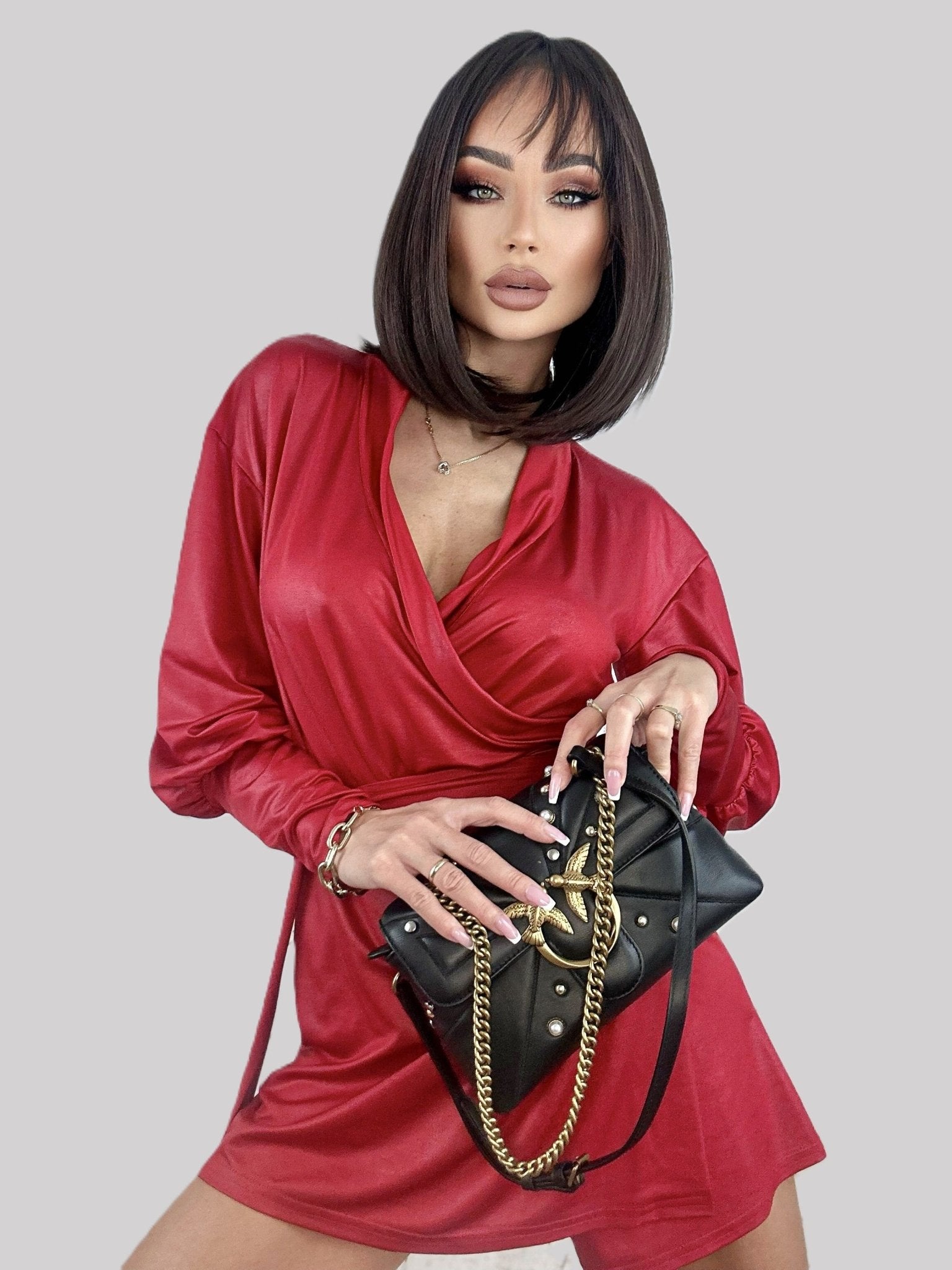 Sukienka - kombinezon damska czerwona ekoskóra S81 - DANNY