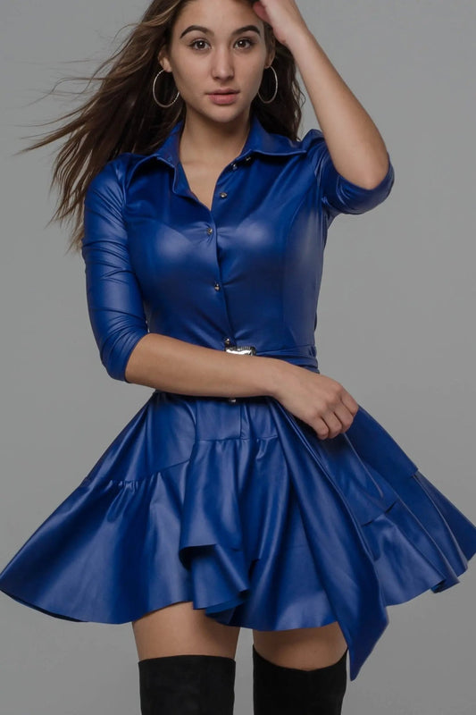 Sukienka rozkloszowana mini chabrowa S25 - DANNY