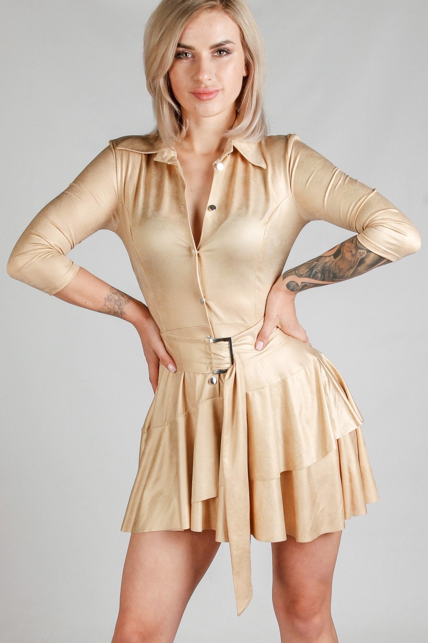 Sukienka rozkloszowana mini złota S25 - DANNY