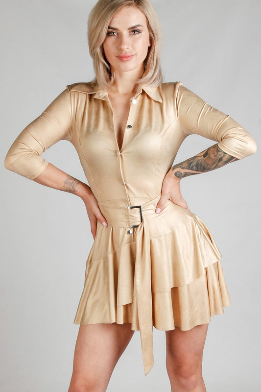 Sukienka rozkloszowana mini złota S25 - DANNY