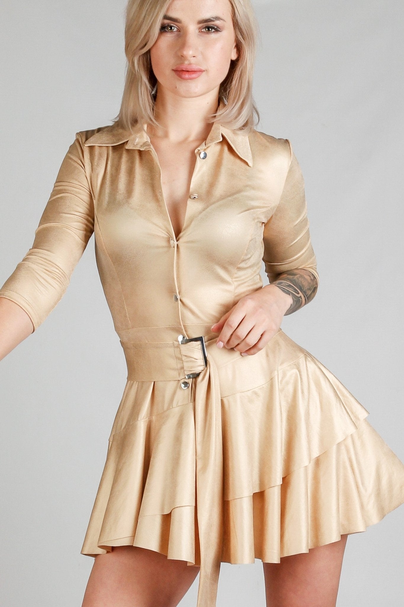 Sukienka rozkloszowana mini złota S25 - DANNY