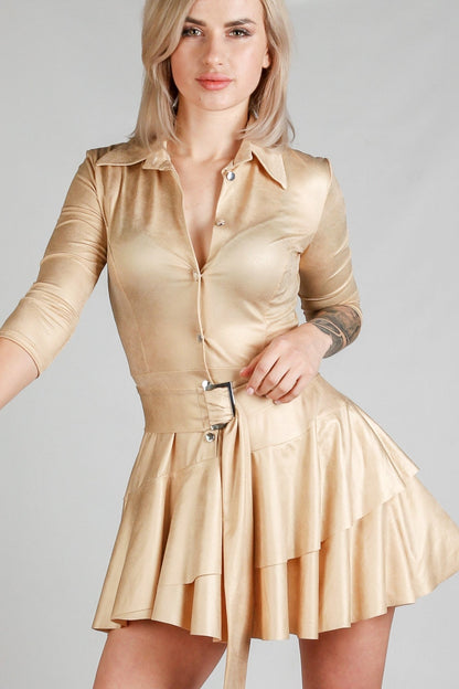 Sukienka rozkloszowana mini złota S25 - DANNY