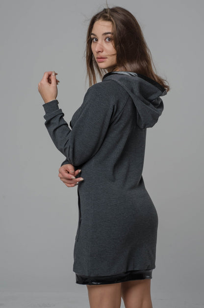Sukienka szara ze skórzanymi rękawami S23 - DANNY