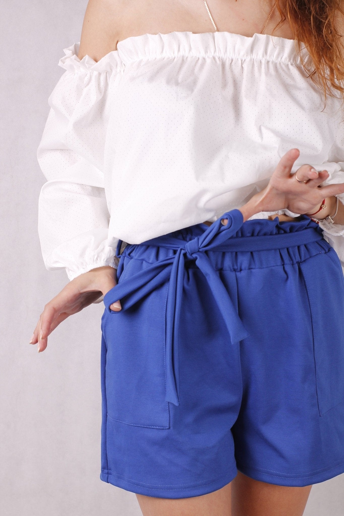 Szorty damskie z wysokim stanem chabrowe S32 - DANNY